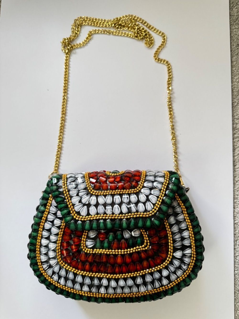 New Ramla Handmade Mosaic Clutch with Gold Chain